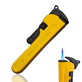 Pipe Wrench Inflatable Lighter, Fun Novelty Windproof Torch Lighter, Refillable Butane Torch Lighter, Cool Tool Lighter, Unique Gift for Men, Candle BBQ (No Gas) (Yellow)
