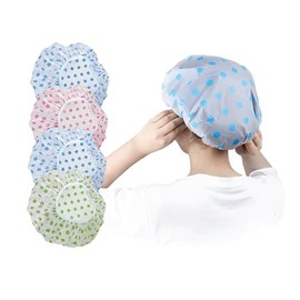 4 Pcs Shower Caps, Reusable Shower Caps for Women and Men, Elasticated Waterproof Shower Cap for Long Hair, Soft Bath Cap (Dotted)