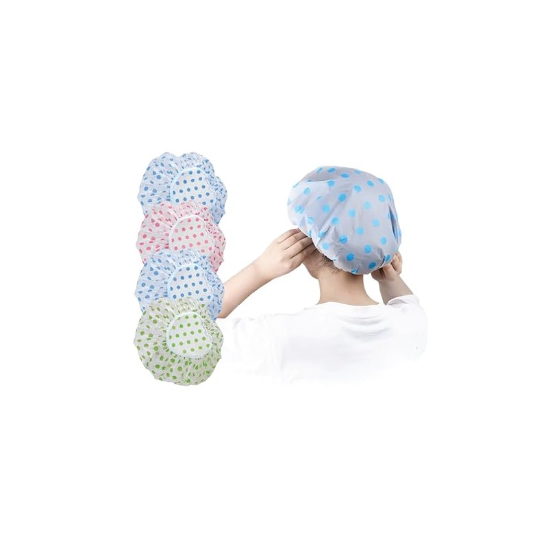 4 Pcs Shower Caps, Reusable Shower Caps for Women and