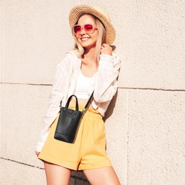 S-ZONE Small Crossbody Bags for Women Real Leather Cross Body Handbags Cell Phone Purses (Black)