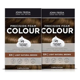 John Frieda Precision Foam Hair Color, Light Natural Brown 6N, Full-coverage Hair Color Kit, with Thick Foam for Deep Color Saturation (Pack of 2)