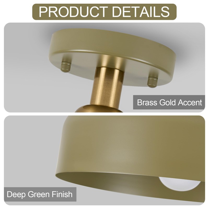Modern Semi Flush Mount Ceiling Light Fixture, 12.6" Metal Shade