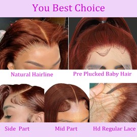 PANDA ANGEL 28 Inch Reddish Brown Lace Front Wigs Human Hair Pre Plucked 13x4 Hd Lace Frontal Wig Straight Lace Front Auburn Human Hair Wigs for Women Wear and Go Glueless Wigs N33# Colored