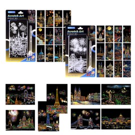 KiKiHong 32 Blätter Kratzbilder Set,Stadtnachtansicht Kratzpapier Set,DIY Bastelsets für Erwachsene Kinder,Kratzen Sie Malen Kreatives Geschenk,Kratzbild mit Kratzwerkzeuge Kit