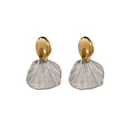 Silver Shell Charm Earrings for Women Silver Fan Shaped Earrings Statement Silver Seashell Earrings (Shell)