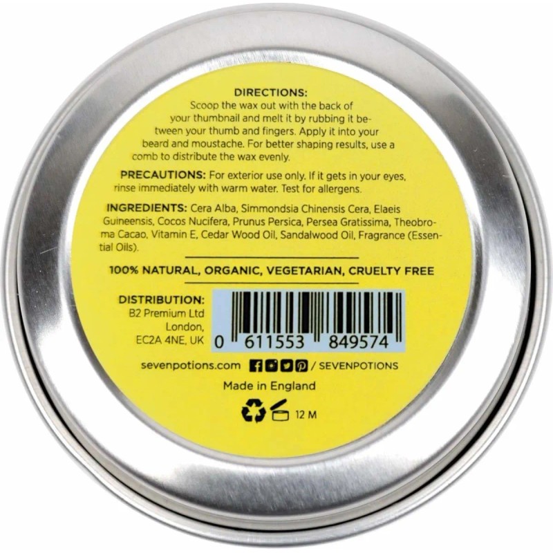 Siete Pociones Barba Cera 1 Oz. Naturales Y Orgánicos Barba