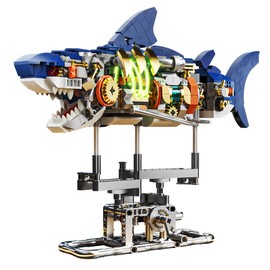 INSOON Technik Shark Building Toy with Swivelling Body and Light, 687 Pieces Sea Animal Building Blocks Model with Stand, Creative Shark Play Set, Gift Idea for Adults, Children, Boys from 12 Years