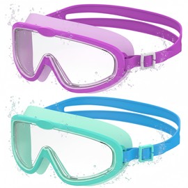 Seaflar 2Pcs Occhialini da Nuoto con Ampia Calibatura per Bambini, Anti-Appannamento, Protezione UV, Regolazione Rapida, S