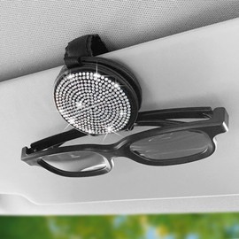 WedFeir Bling Sunglass Holder for Car Sun Visor, Sunglasses Clip for Car Visor Magnetic Leather Car Sunglass Clip, Bling Car Accessories, Car Visor Accessories. (Silver)