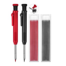 2-Pack Mechanical Carpenter Pencils with Built-in Sharpener, 12 Refills in Black & Red, Deep Hole Marker, Heavy Duty Woodworking Construction Tools - Color: Red&Yellow