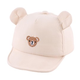 MniJiza Baby Baseball Cap Toddler Sun Hat Infant Summer Hats Baby Boys Girls Cotton Bear Ear Caps (3-12M, Pink+Beige)