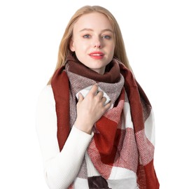 Coubeau Classic Plaid Scarf for Women - Faux Cashmere Scarf, Warm Winter Scarf, Triangle Scarf, Coffee Check
