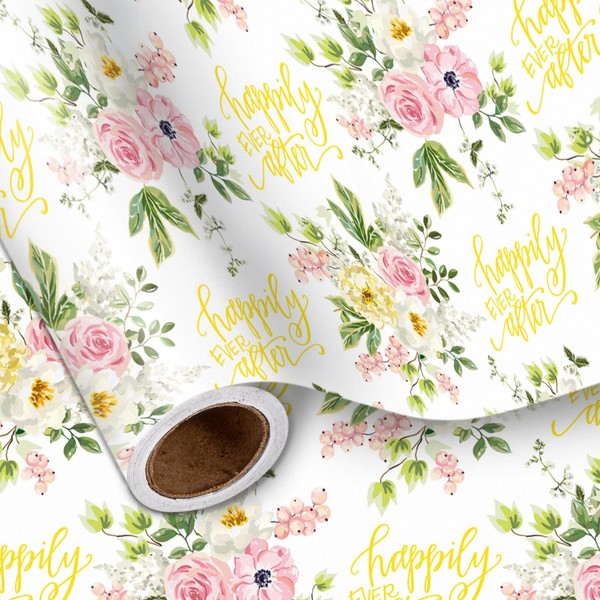 LeZakaa Wedding Wrapping Paper Roll, Happily Ever After Romantic Words