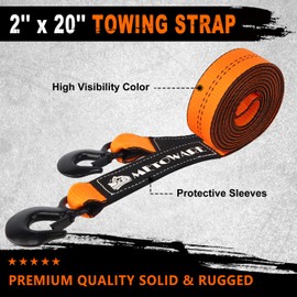 METOWARE Tow Strap with Hooks - 2" x 20ft(10,000lbs) Tree Saver Winch Strap - Emergency Recovery Tow Strap Winch Extension Rope with Forged Steel Hooks - for Truck, SUV, ATV