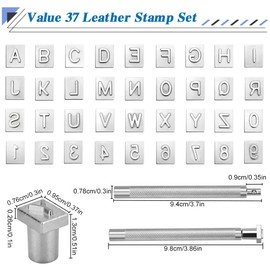 36 Pcs Leather Embossing Stamps 26 Letter and 10 Number Stamp Punch Kit 6mm Metal Letter Punch Alphabet Carving Punch Tool with 1 Stamping Handle for DIY Handmade Leather Art Craft