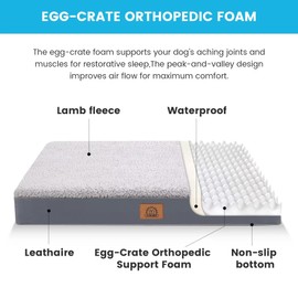 Sunheir Orthopedic Dog Bed for Large Dogs and Extra Large Dogs, XL Waterproof Dog Bed with Removable Washable Cover & Anti-Slip Bottom, Crate Bed, Deluxe Plush Pet Bed Mat, L-Plus(36"X27"X3"), Grey