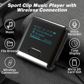 wiwoo MP3 Player with Bluetooth,Sport Bluetooth MP3 Player with Watch Band and Clip for Running Climbing Hiking Cycling Jogging Yoga with Voice Recorder Clock (No FM Radio) Micro SD Card up to 128GB