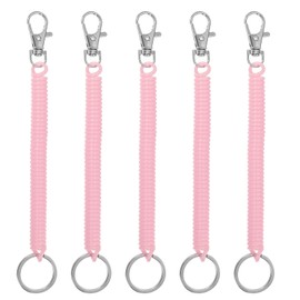 PATIKIL Retractable Coil Springs Keychain, 5 Pack Anti-lost Key Chain Holder Lanyard Cord with Metal Lobster Clasp Keyring 17cm for Keys Wallet, Light Pink