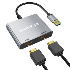 SWITCHFLUX USB to HDMI Adapter,[Gold-Plated & Aluminum Shell] USB 3.0 to Dual HDMI for Dual Monitors,USB A to HDMI Splitter Support Windows,macOS - Driver Installation Required