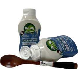 Nature's Charm Sweetened Condensed Coconut Milk, NEW Squeeze Bottle , Dairy and Soy FREE, Vegan, Lactose FREE, Gluten FREE. Rich Coconut Flavor, Good Soure of Calcum-11.25 Ounce (Pack of 6) Combo With FREE KC Commerce Wooden Spoon (6)