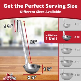 Super Sturdy, Ergonomic 2 Oz. Soup Ladle 1 Pk. Stainless Steel Ladles with Long Handles. Best Kitchen Accessories for Stirring, Portioning and Serving Soups, Chili and Stew in Restaurants and at Home