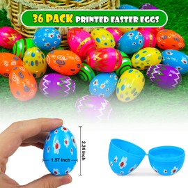 Lushiquea 36 PCS Plastic Easter Eggs Empty, Printed Bright Easter Eggs Fillable, 2.24'' Colorful Small Eggs Bulk for Easter Basket Stuffers Easter Gifts Party Favors Eggs Hunt
