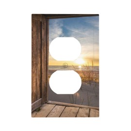 Sun Beach Grass Ocean Landscape 1 Gang Duplex Outlet Covers Light Switch Cover Decorative Electrical Switchplate Farmhouse Western Brown Barn Door Faceplate for Bathroom Bedroom Home Decor