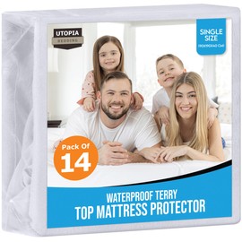 Utopia Bedding Waterproof Mattress Protector Single Bed, 90 x 190 cm, (Pack of 14, White), Fits Up to 40 cm Deep Mattresses, Premium Terry Mattress Cover, All Around Elastic, Machine Washable