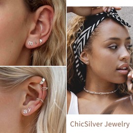 ChicSilver Initial Stud Earrings for Women, 925 Sterling Silver Dainty Small Lowercase Letter R Initial Earrings Hypoallergenic Earrings for Sensitive Ear