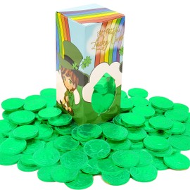 St. Patrick's Day Chocolate Coins Leprechaun Lucky Green Coins, Belgian Nut Free Milk Chocolate, Kosher Certified, 1LB Box (Single)