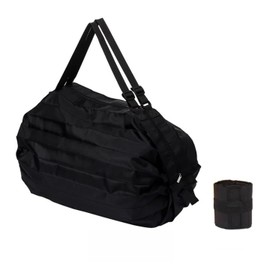 MiLifeStyle Eco Bag, Foldable, Compact, Large Capacity, Lightweight, Zippered Shopping Bag, Waterproof, Durable, Washable, Storage, Stylish, Shoulder Included, Black, L