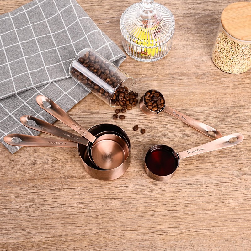 Viwehots Measuring Cups and Spoons Set, Copper Measuring Cups and
