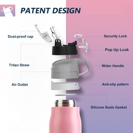 FEIJIAN 316 Stainless Steel Water Bottle with Straw, Double Wall Vacuum Insulated Metal Water Bottle, 710ml Standard Mouth Flask, BPA Free Leak-Proof Reusable Thermos Flask for Gym, Travel, Work