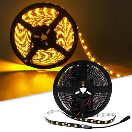 Qoope Yellow 16.4ft LED Strip Lights, Flexible 5M 300SMD Warm White LED Tape Lights, Waterproof 12V Rope Lights for TV Backlight, Cabinet, Kitchen, Cuttable LED Indoor Outdoor Christmas Decoration