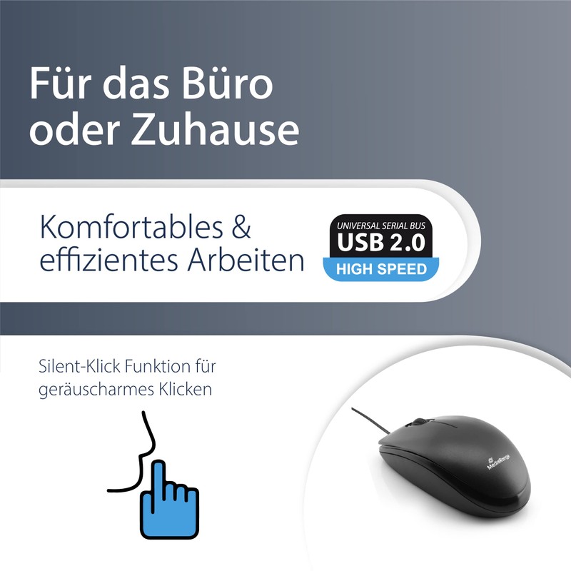 MediaRange kabelgebundene 3-Tasten Maus mit optischem Sensor, geräuscharm, schwarz