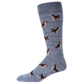 MeMoi Men's 2 Pair Pack Beagle Dog Rayon Blend Crew Socks Blue Marled 10-13
