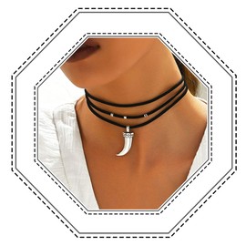 Jovono Moon Pendant Choker Necklaces Black Layered Gothic Necklace Chains for Women, One Size, Plastic, No Gemstone, Plastic, No Gemstone