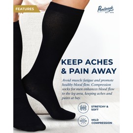 Pembrook Calcetines de compresión ligeros para hombre de 8 a 15 mmHg | Calcetines de compresión graduados para hombre circulación, Negro Gris Azul Marino, Large