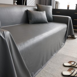 vctops Waterproof Faux PU Leather Sofa Covers for Sectional Sofa Vintage Couch Cover for Dogs Loveseat Covers Futon Cover L Shaped Cover Wipeable Couch Protector (Dark Grey,71"x157")