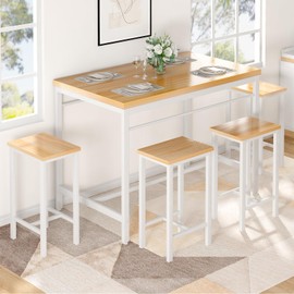 AWQM 5 Pieces Dining Table Set for 4,Beige Bar Table Set with 4 Bar Stools Counter Height Bar Table and Chairs Set. Wood Pub Table Set Breakfast Table for Kitchen,Small Spcace(Beige)