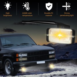 QKVCX Fog Light 50W Assembly Compatible with1988-1999 Chevy/GMC C/K 10 C1500 C2500 C3500 K1500 K2500 K3500 / 82-91 GMC S15 / 82-97 Chevy S10 Pickup Fog Light,Set of 2 Left and Right Side