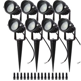 LAVAED 10W Landscape Lighting 12/24V Low Voltage Landscape Lighting LED Outdoor Spotlights 1000LM Waterproof Garden Uplights for Pathway,Patio,Yard,Flag,Tree(8Pack with Connectors)