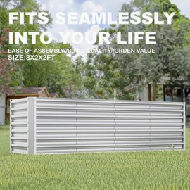 ATRANURE 8X2X2ft Galvanized Raised Garden Bed for Gardening,Metal Planter Boxes Outdoor Patio Kit Planting Bed for Vegetables Flowers Herb,Silver
