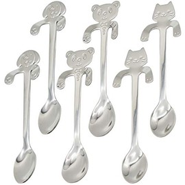Maydahui 6PCS Dog Cat Bear Coffee Spoon 4.5 inch Animal Spoons 18/10（304）Stainless Steel Hanging Stirring Dessert Drink Spoons Tableware Kitchen Supplies