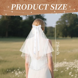 Verichy 23 Inches Bridal Veil, White Double Ribbon Wedding Veil with Comb for Wedding Bachelorette Party