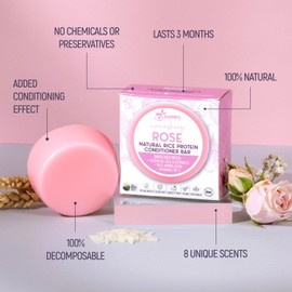 Solid Rice Protein Water Conditioner Bar Hair Soap – Conditioning Bars For Hair With All Natural Plant Based Essential Oils And Zero Waste Packaging - Use With Shampoo Bar (Rose)