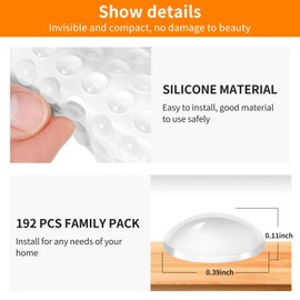 CHUNZEXI 192Pack Clear Cabinet Door Bumpers - 3/8 Inch Diameter Silicone Door Stoppers for Cabinets and Drawers