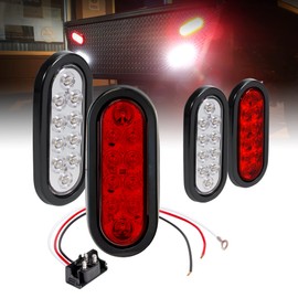 2 Red + 2 Amber + 2 White 6" Oval LED Trailer Tail Light Kit [DOT FMVSS 108] [Grommets & Plugs Included] [IP67 Waterproof] Stop Brake Turn Reverse Back Up Trailer Lights for RV Truck