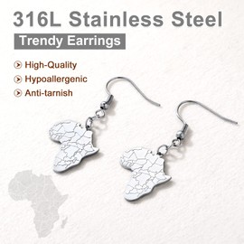 U7 Drop Earrings For Women Stainless Steel Earingsings Silver Hypoallergenic Dangly Africa Map Earings Jewellery