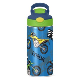 Small Water Bottle for Kid 12oz Motocross Riding Insulated Bottles with Straw Lid Stainless Steel Tumbler Vacuum Cup Thermal Bottles